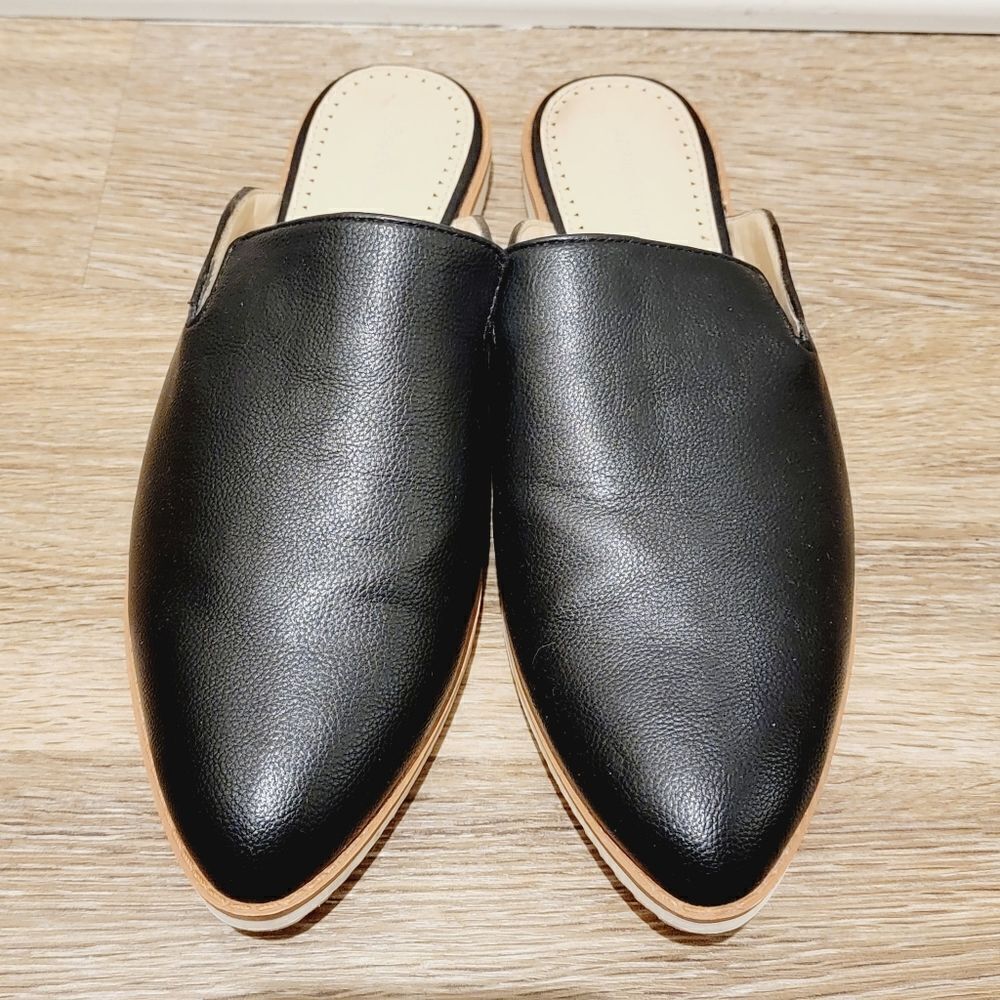 Adrienne Vittadini Lou Women's Mules Slip On Black Faux Leather Size 9.5 Bin2